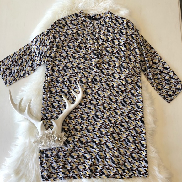 Zara Gometric Tunic V-neck dress Grey Size Small - Picture 1 of 14